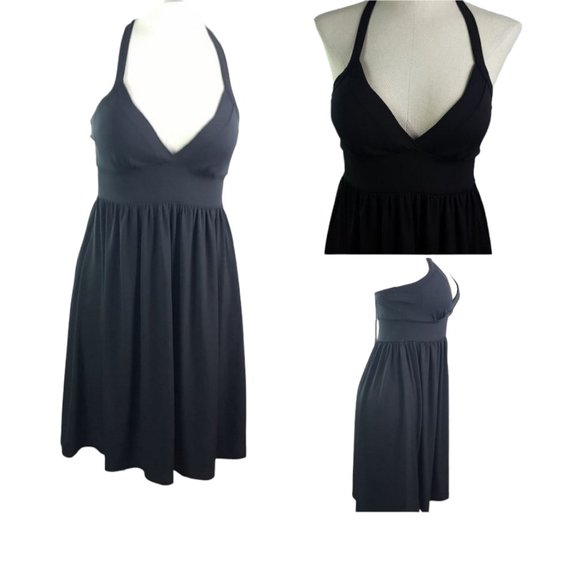 Halter Tie Back Dress Sz M Empire Padded Bust Black summer Sun Dress - Picture 2 of 10